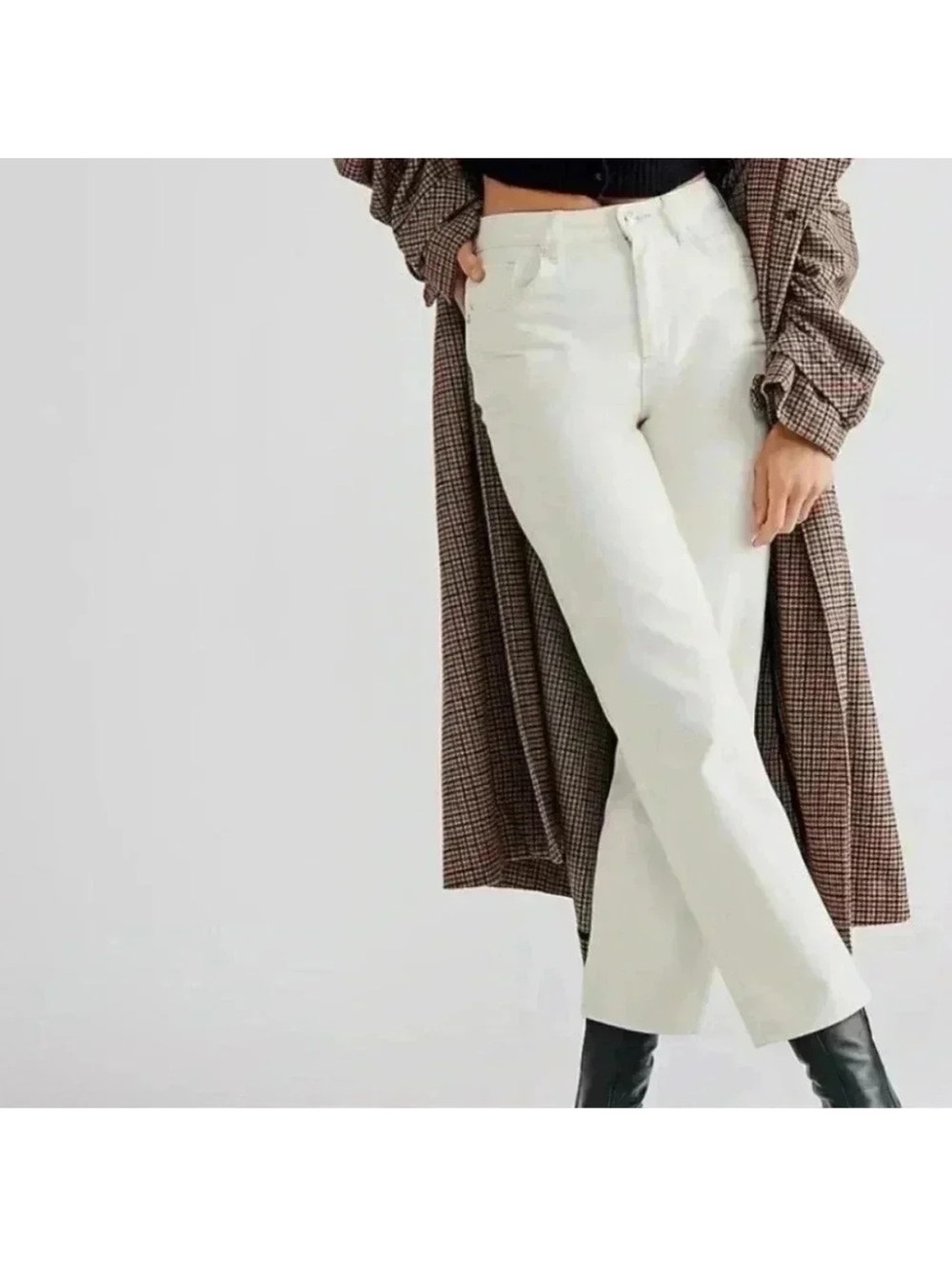 Free People We The Free Womens 29 White Button Fly Straight Leg